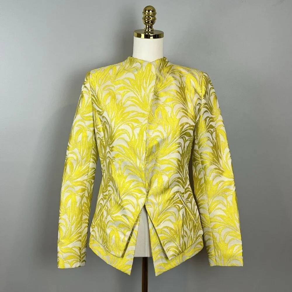 Intermix Bayley Jacket Womens Size Medium Printed Yellow Metallic Evening NWT - Picture 1 of 14